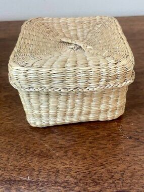 Vintage Square Sea Grass Box Trinket Jewelry Box w Lid